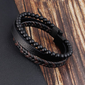 Brazalete triple de piedras y cuero