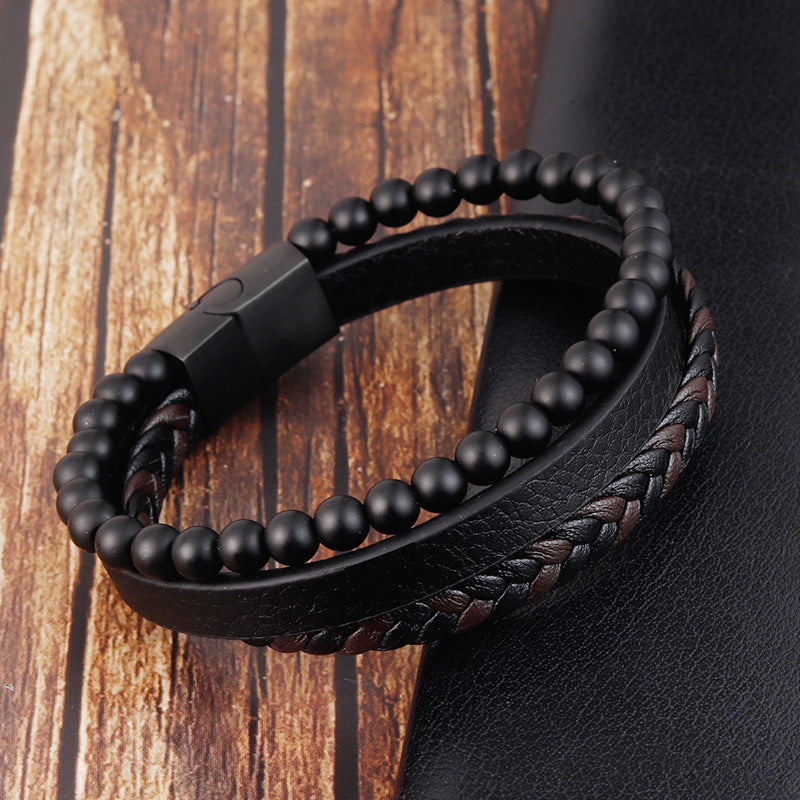 Brazalete triple de piedras y cuero