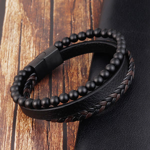 Brazalete triple de piedras y cuero