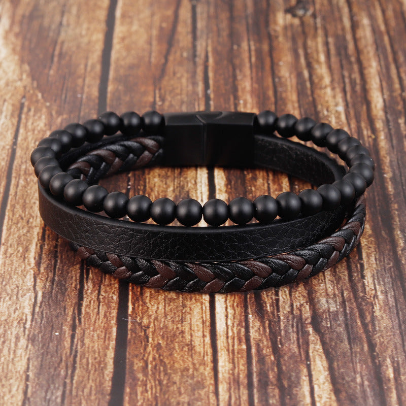 Brazalete triple de piedras y cuero