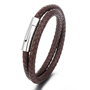 Brazalete doble de cuero trenzado