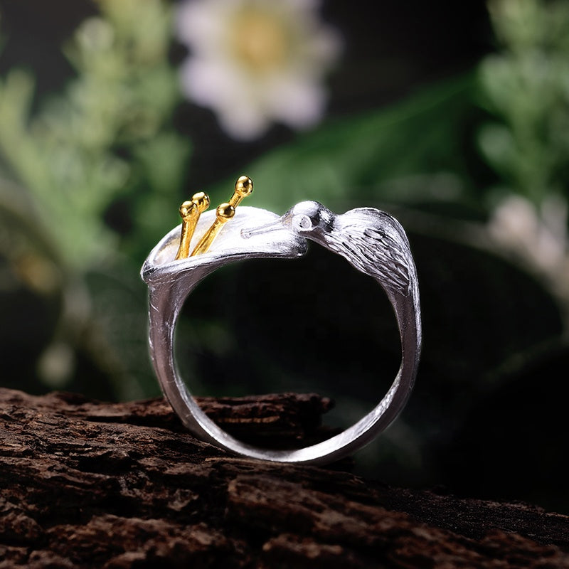 Anillo Colibrí de Plata 925 bañada en Oro 18K