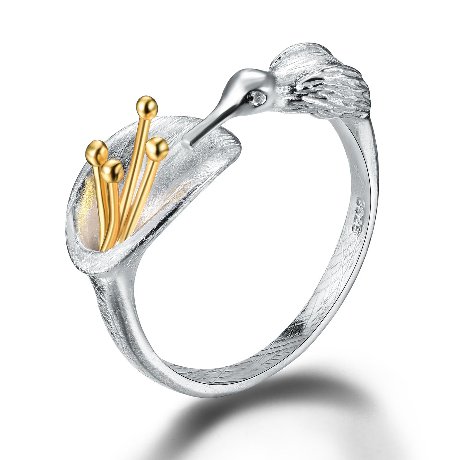 Anillo Colibrí de Plata 925 bañada en Oro 18K