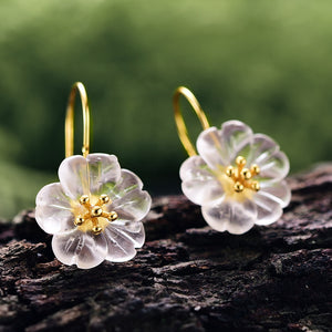 Aritos Flores de Cristal y Plata 925 bañada en Oro 18K