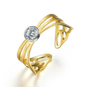 Anillo Mariposa de Plata y Oro con Zirconia