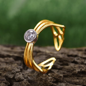 Anillo Mariposa de Plata y Oro con Zirconia