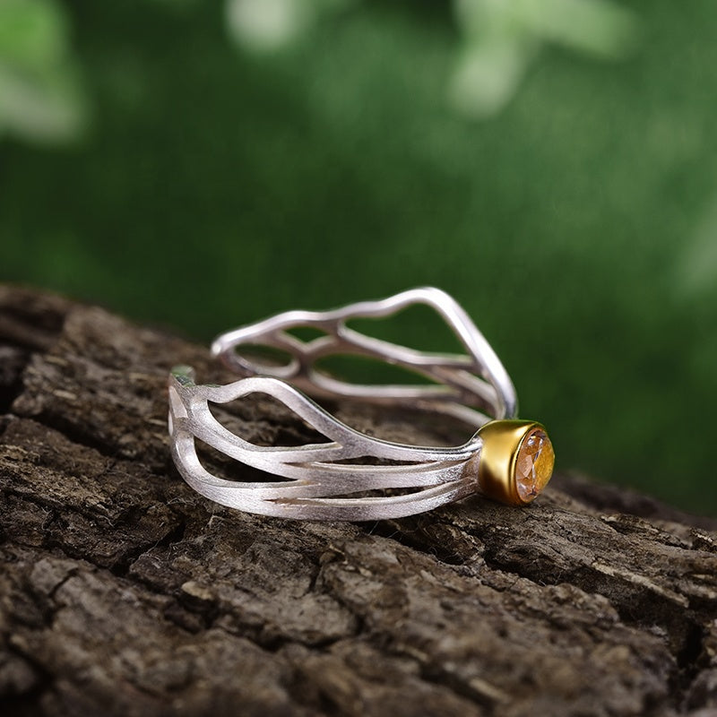 Anillo Mariposa de Plata y Oro con Zirconia