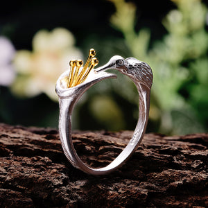 Anillo Colibrí de Plata 925 bañada en Oro 18K