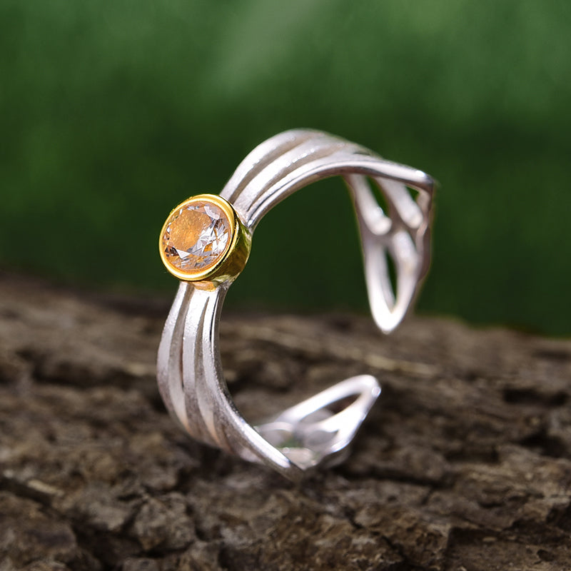 Anillo Mariposa de Plata y Oro con Zirconia