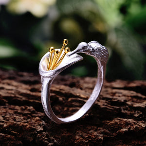 Anillo Colibrí de Plata 925 bañada en Oro 18K