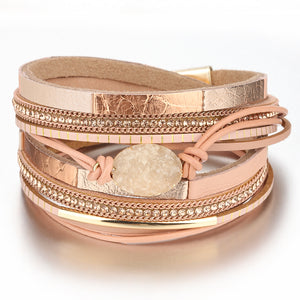 Brazalete de cuero y piedras para damas