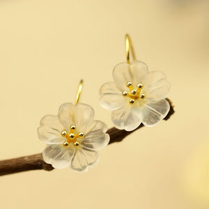 Aritos Flores de Cristal y Plata 925 bañada en Oro 18K