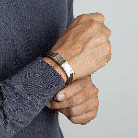 Brazalete Lotus de cuero y acero