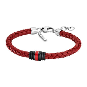 Brazalete rojo Lotus de cuero y acero