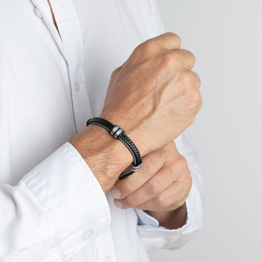 Brazalete Lotus de cuero y acero