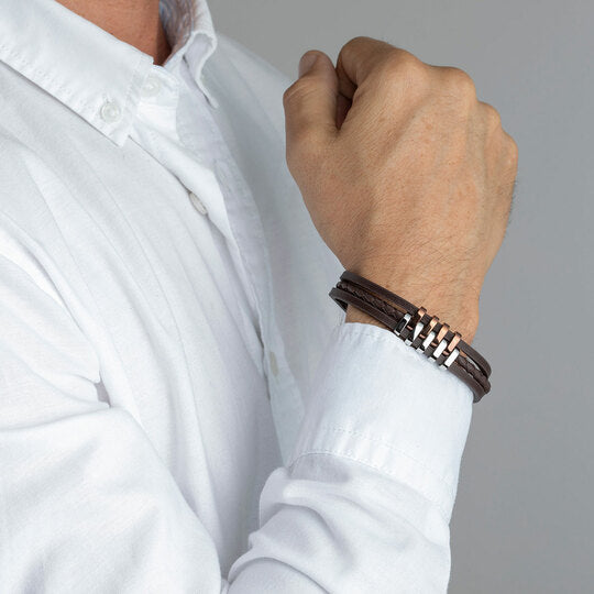 Brazalete Lotus de cuero y acero