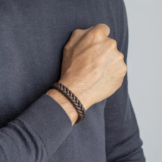 Brazalete Lotus de cuero trenzado