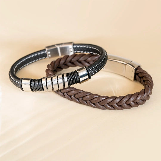 Brazalete Lotus de cuero trenzado