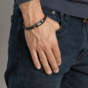 Brazalete Lotus de cuero y acero